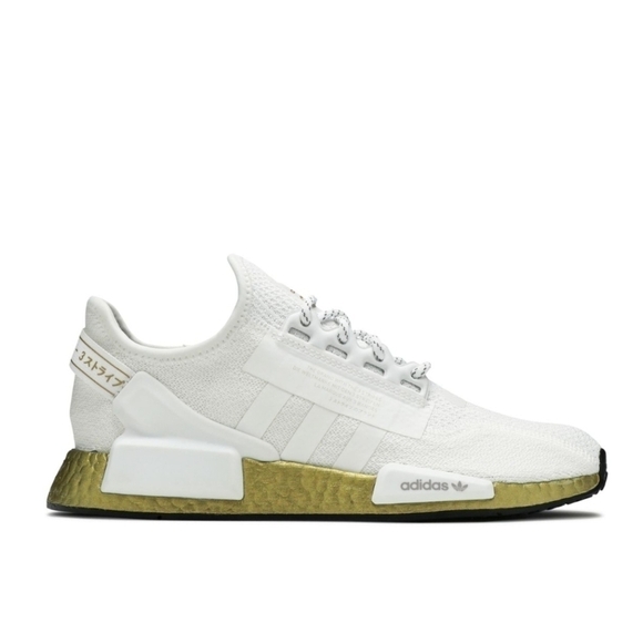 ADIDAS NMD R1 V2 Gold Boost Running Lace Stretch Sneakers White US Men's 7.5